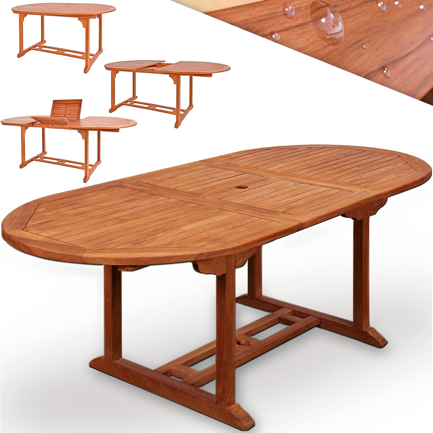 Casaria Gartentisch Wetterfest FSC-Zertifiziert Holz 200 × 100 cm 160 kg Belastbarkeit Schirmständer Balkon Garten Terrasse Tisch Klapptisch