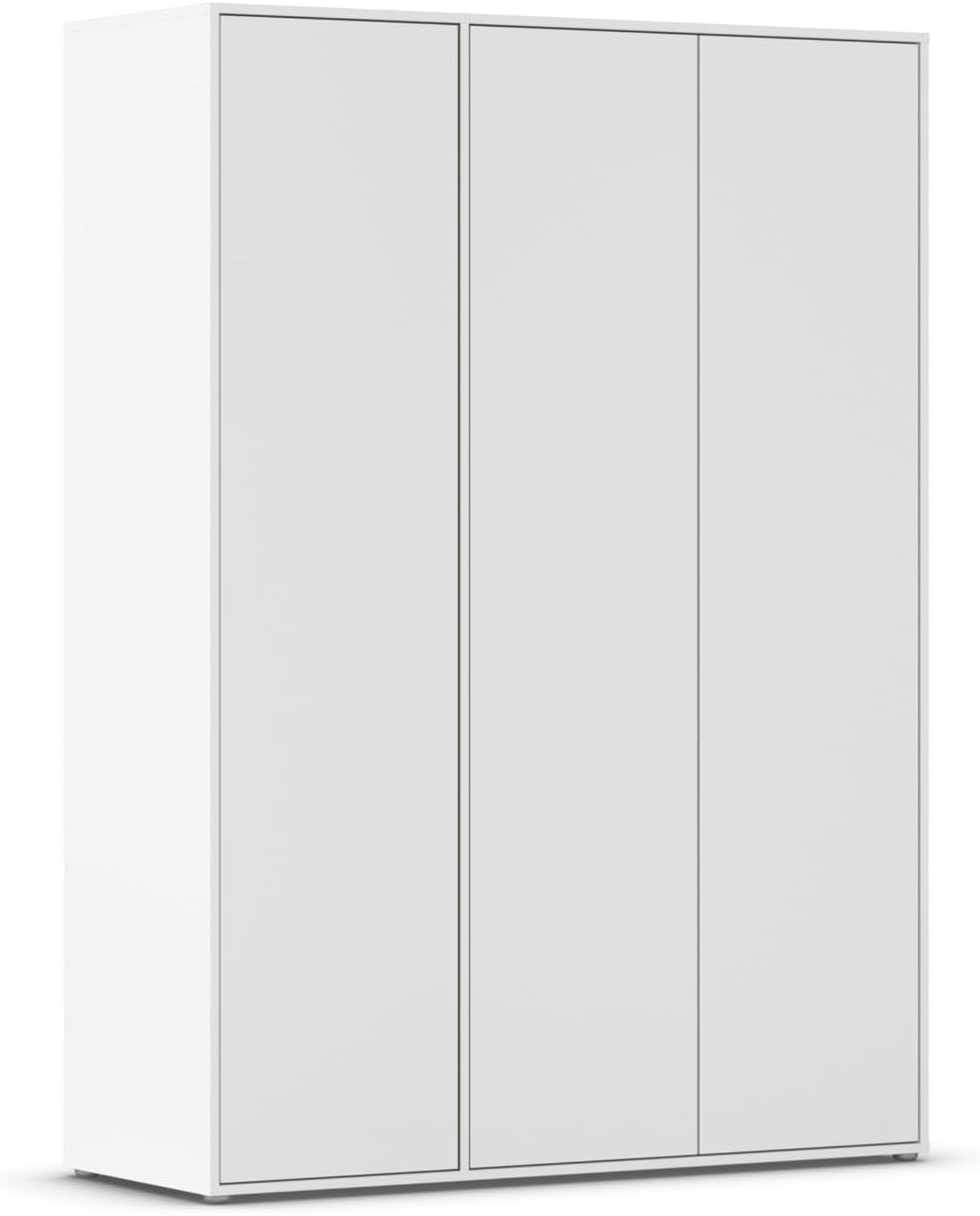 Rauch Möbel Nabila Kleiderschrank für Schlafzimmer, Breite 140 cm, Farbe Weiß, Flur, 3-türig, Push-to-Open, Mit Zubehör Classic