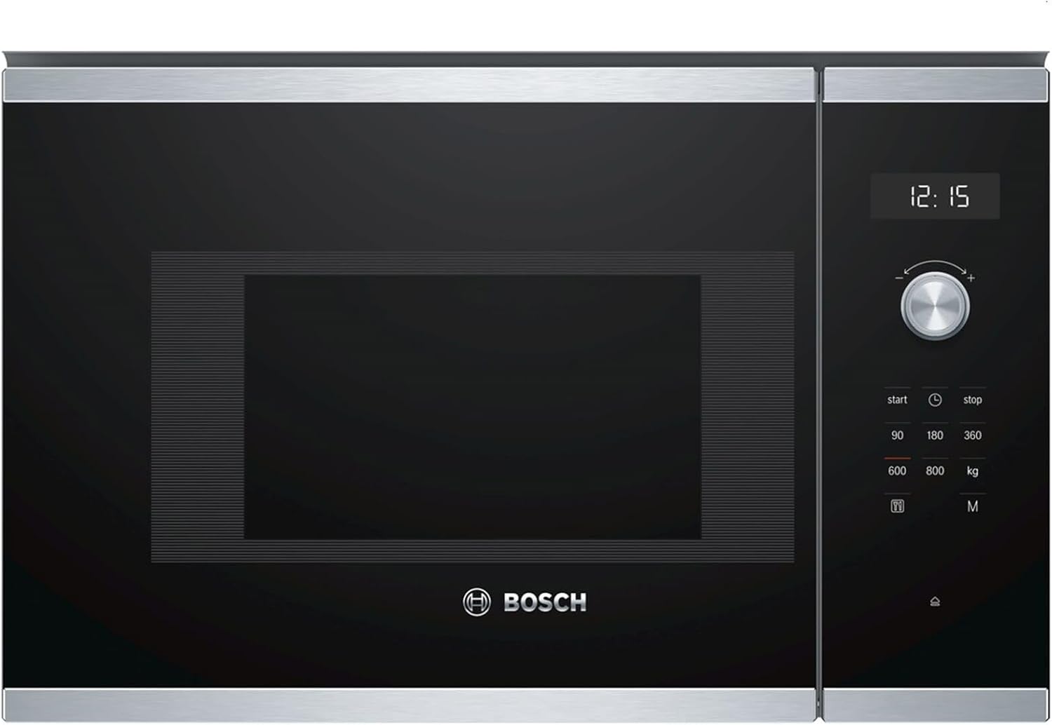Bosch BFL524MS0 Serie 6 Einbau-Mikrowelle, 38 × 60 cm, 800 W, Drehteller 25,5 cm, Türanschlag Links, AutoPilot 7 7 Automatikprogramme, Edelstahl