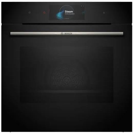 Bosch HSG7584B1 Serie 8 Smarter Einbau-Dampfbackofen, 60 × 60 cm, 1 l Wassertank, Digitaler Bedienring, TFT-Touchdisplay Pro, Dampf-Funktion Plus
