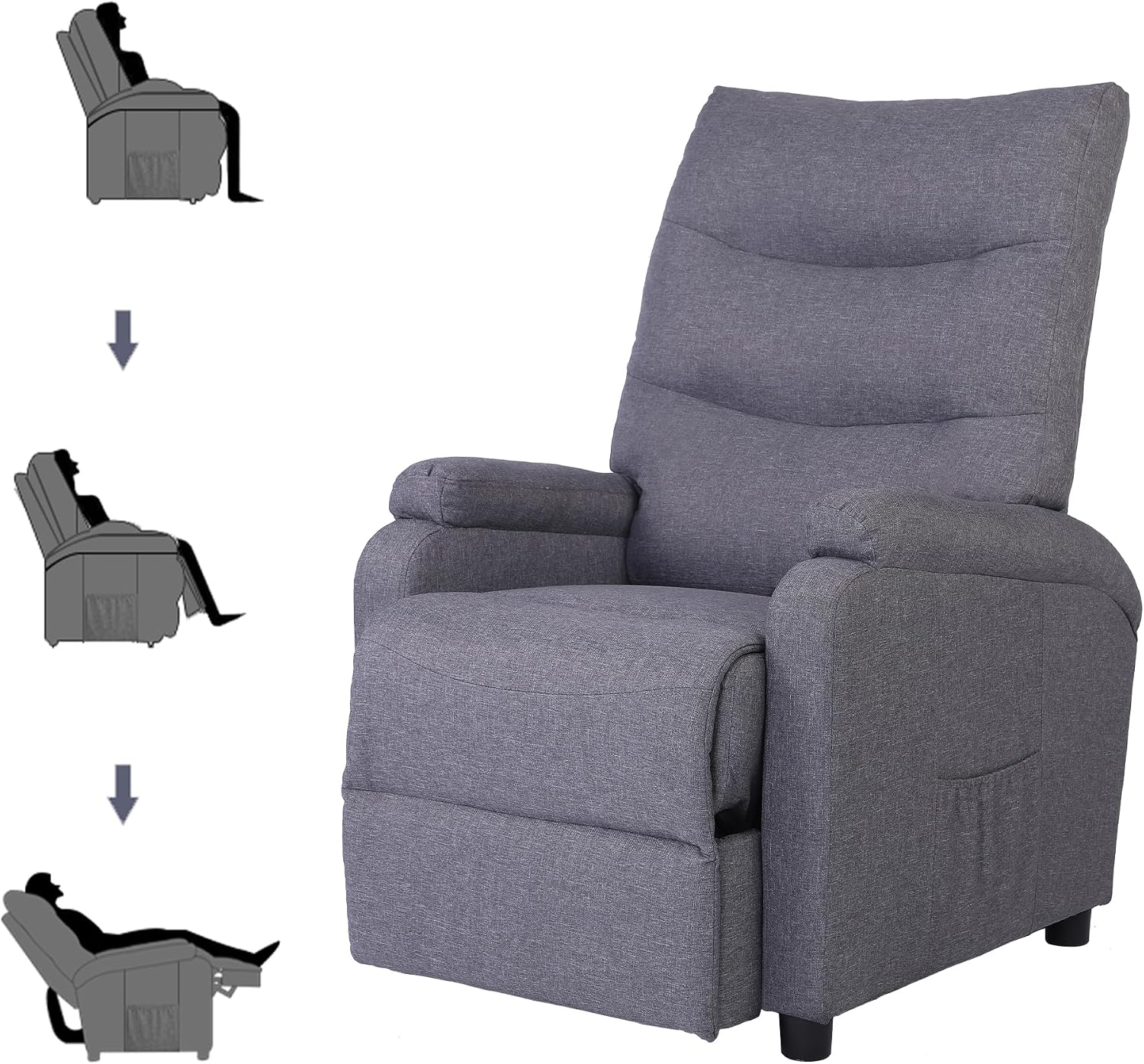 Mingone Relaxsessel, Gepolstert Liegesessel Modern Schmal Liegesessel Ruhesessel Leinen Grau für Wohnzimmer Schlafzimmer bis 150 kg