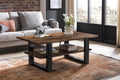 SAM Couchtisch 115 × 65 cm Patrick, Sofatisch mit Ablage, Akazienholz massiv + nussbaumfarben + lackiert, Beistelltisch mit schwarzem U-Metallgestell