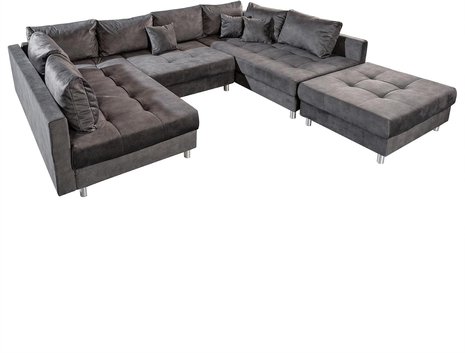 Riess Ambiente Moderne XXL Wohnlandschaft Kent 305 cm grau Samt Bigsofa inkl. Hocker Federkern Samtsofa Samtcouch Ecksofa Eckcouch U-Sofa U-Couch