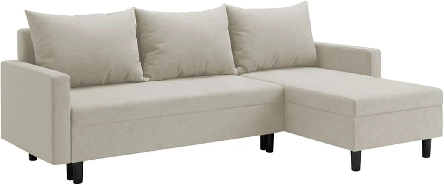 FORNIRO 24 Sofa Oslo Eck , L-Form Sofa 215 cm kompakt und modern, für Wohnzimmer (Beige), universell Links oder rechts montierbar, Couch