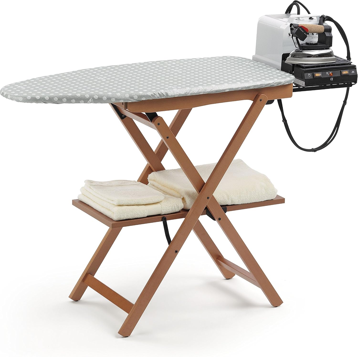 Arredamenti Italia Klappbarer Bügeltisch Bügelbretter, 135 × 45 x h87 cm, Maße 37 × 28 cm, 622 ASTIR, Buche massiv, kirschbaumfarbig