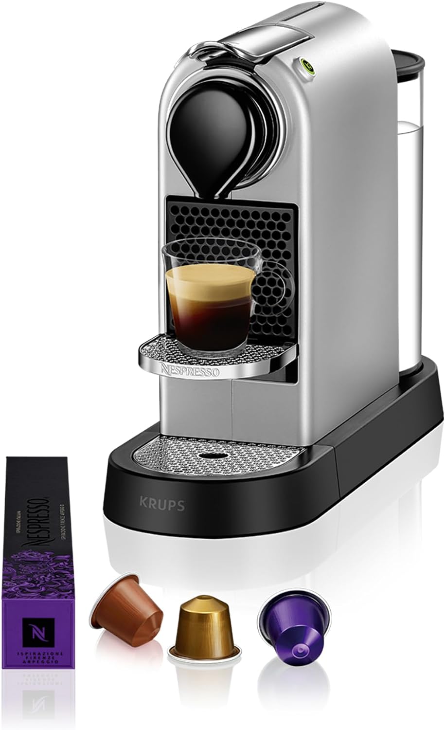 NESPRESSO KRUPS CitiZ Silber Original Kapselmaschine, Kaffeemaschine XN741B, 25 Sek. Aufheizzeit, 2 Tassengrößen, Einfache Bedienung, 19 Bar Druck