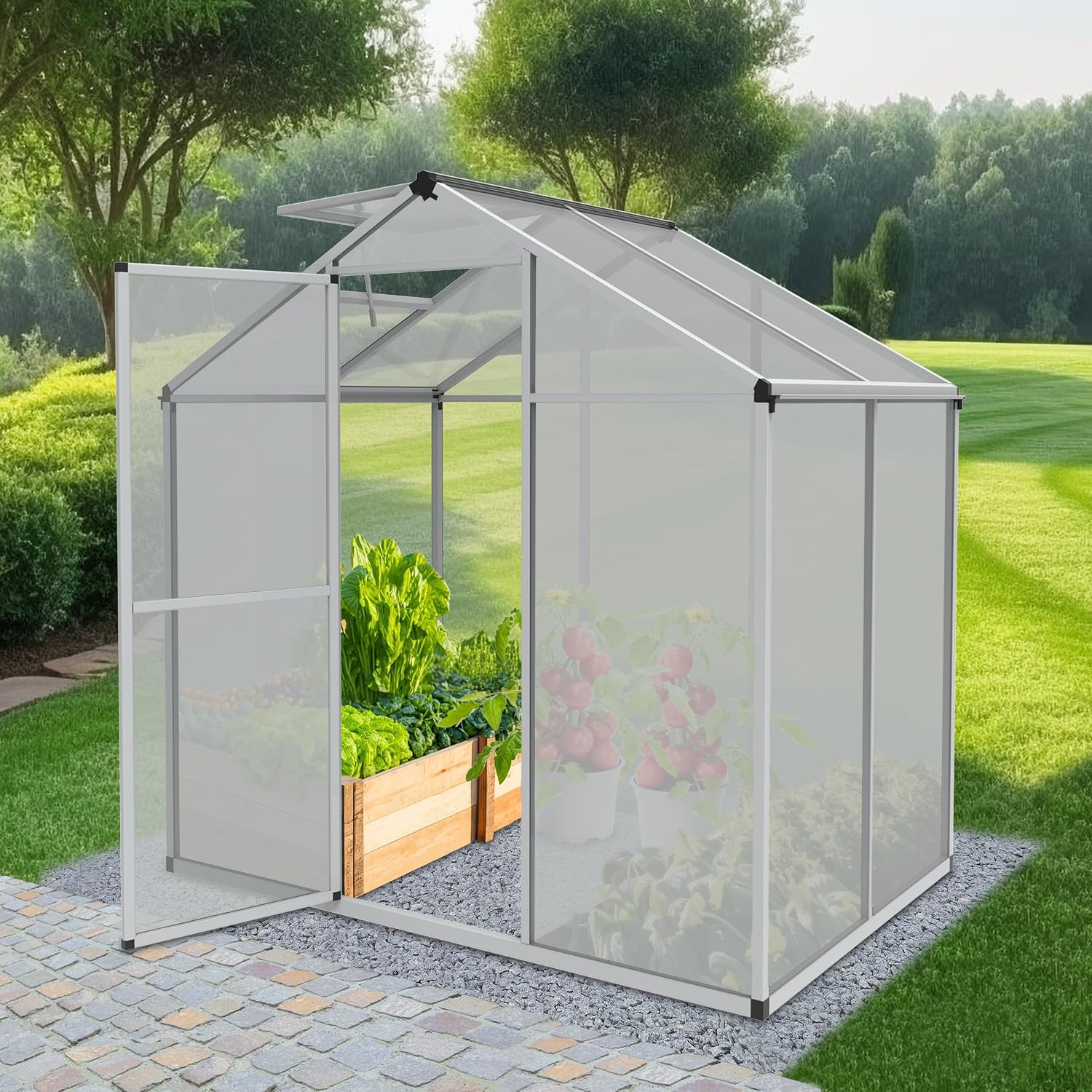 ONBEST stabiles Aluminium Gewächshaus mit Dachfenster, Garten Frühbeet geeignet für die Anzucht von Tomaten Blumen, Vielseitig nutzbar als Treibhaus