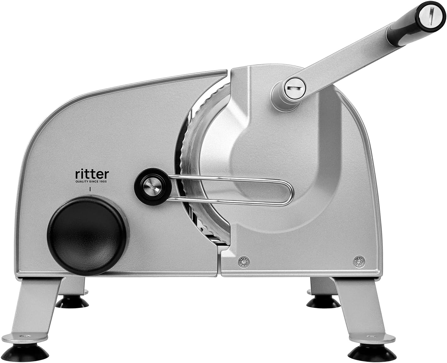 ritter manus 3 Manueller Allesschneider & Brotschneidemaschine aus Vollmetall, Silbermetallic, Made in Germany