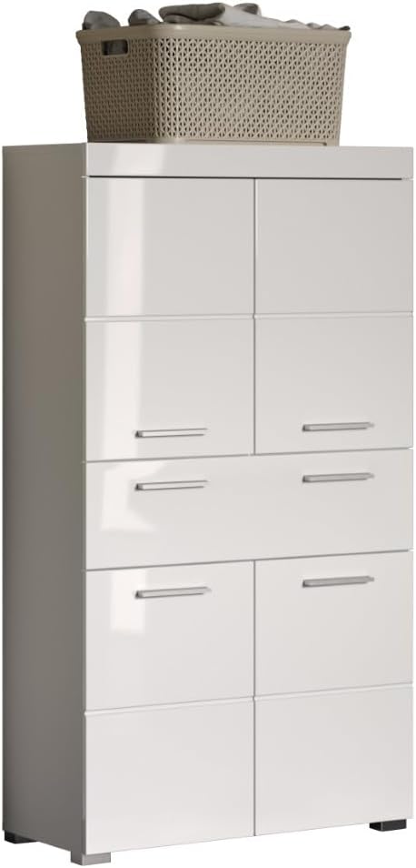 Trendteam smart living, 73 × 130 × 31 cm, Amanda, Hochschrank, Weiß Hochglanz, Badezimmerschrank breit mit 4 höhenverstellbaren Einlegeböden, BxHxT