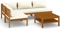 vidaXL Sofa Akazienholz Massiv Gartenmöbel 5-TLG. , wetterbeständig, Eck, Creme/Braun