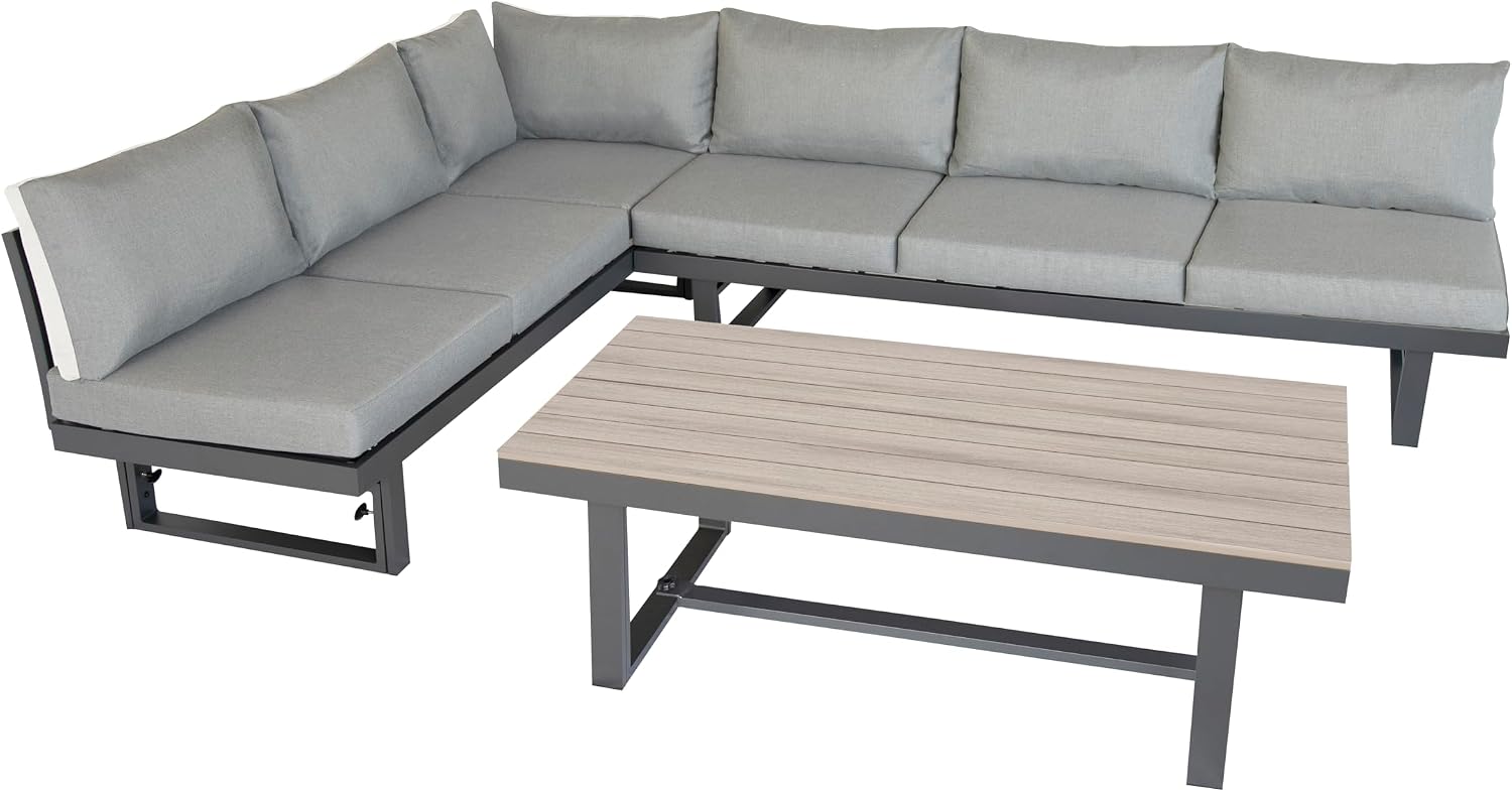 Green Spirit, Gartenlounge-Set Piazza, Gartenmöbel-Set mit 2 Sofas & Tisch, Grau, Aluminium, Tisch und Sitzbank höhenverstellbar, Wetterfest
