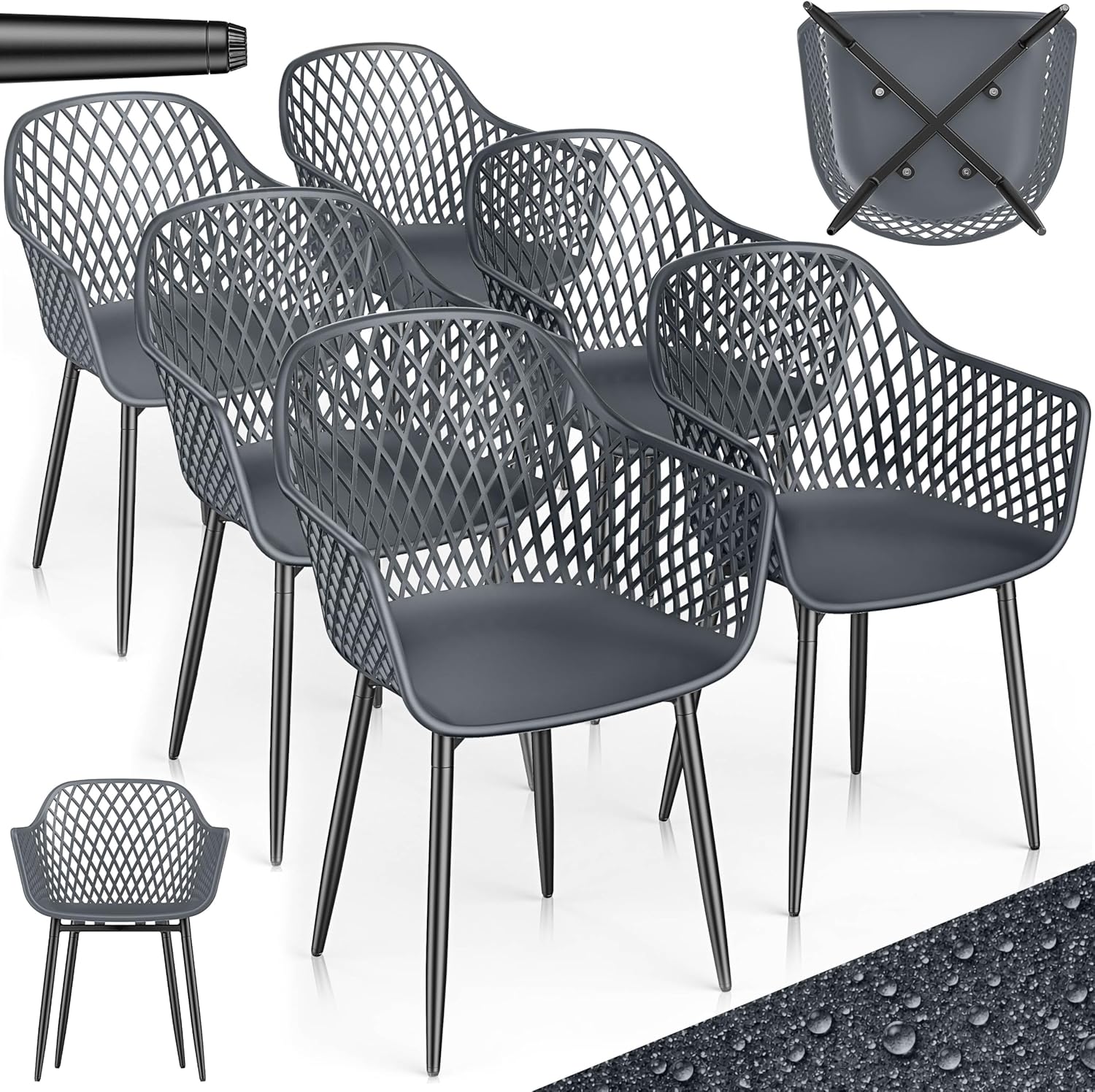 Tillvex Gartenstuhl 6er Set Wetterfest mit Armlehne, Outdoor Stühle bis 120 kg belastbar, Gartenstühle UV-beständig