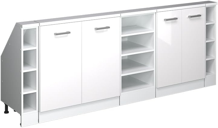 Vicco Dachschrägenschrank-Set Rion, B210 x T46 cm 5er Set, Weiß Hochglanz/Weiß, Platzsparend für Dachschrägen