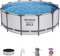 Bestway MaxTM Außenpool Stahlrahmenpool, 396 × 122 cm, FrameLinkTM-System, Pumpe und Filterkartusche, Leiter, Plane, Weiß/Blau