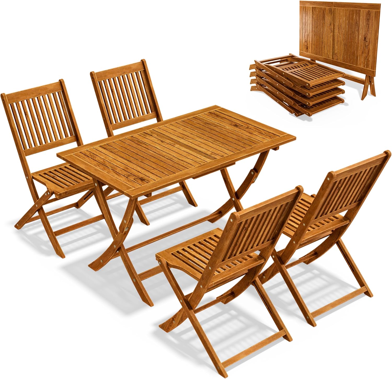 Casaria Gartenmöbel Set Wetterfest Klappbar Akazie 5-TLG. FSC-Zertifiziert Holz 160 kg Belastbarkeit Garten Terrasse Balkonmöbel 120 × 70 cm Möbelset