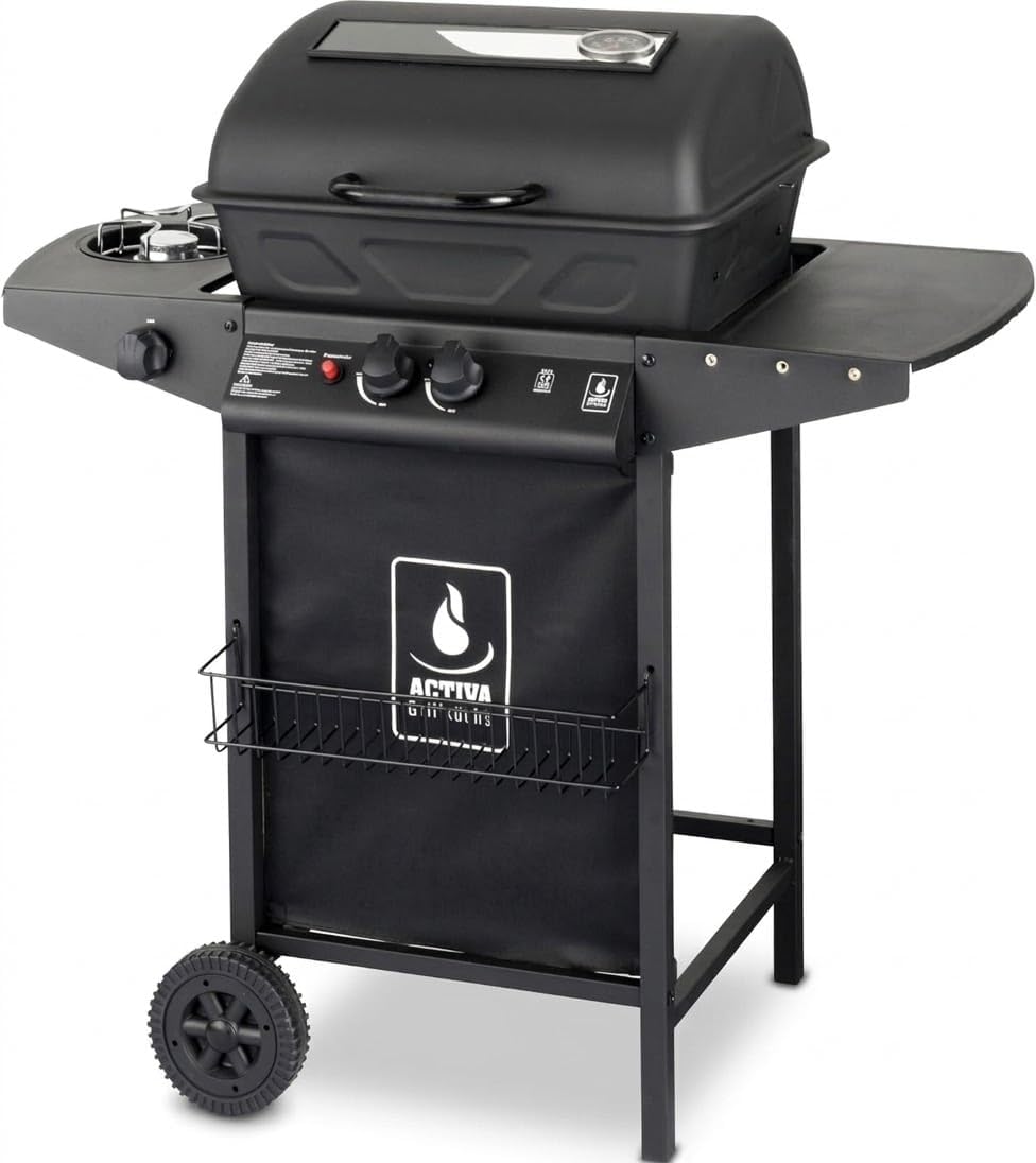 ACTIVA Halifax Lavastein Gasgrill I Premium Gas Grill inkl. Lavasteine & Abdeckhaube I Stufenlos regelbarer 5,5 kW Hauptbrenner für gelungenes