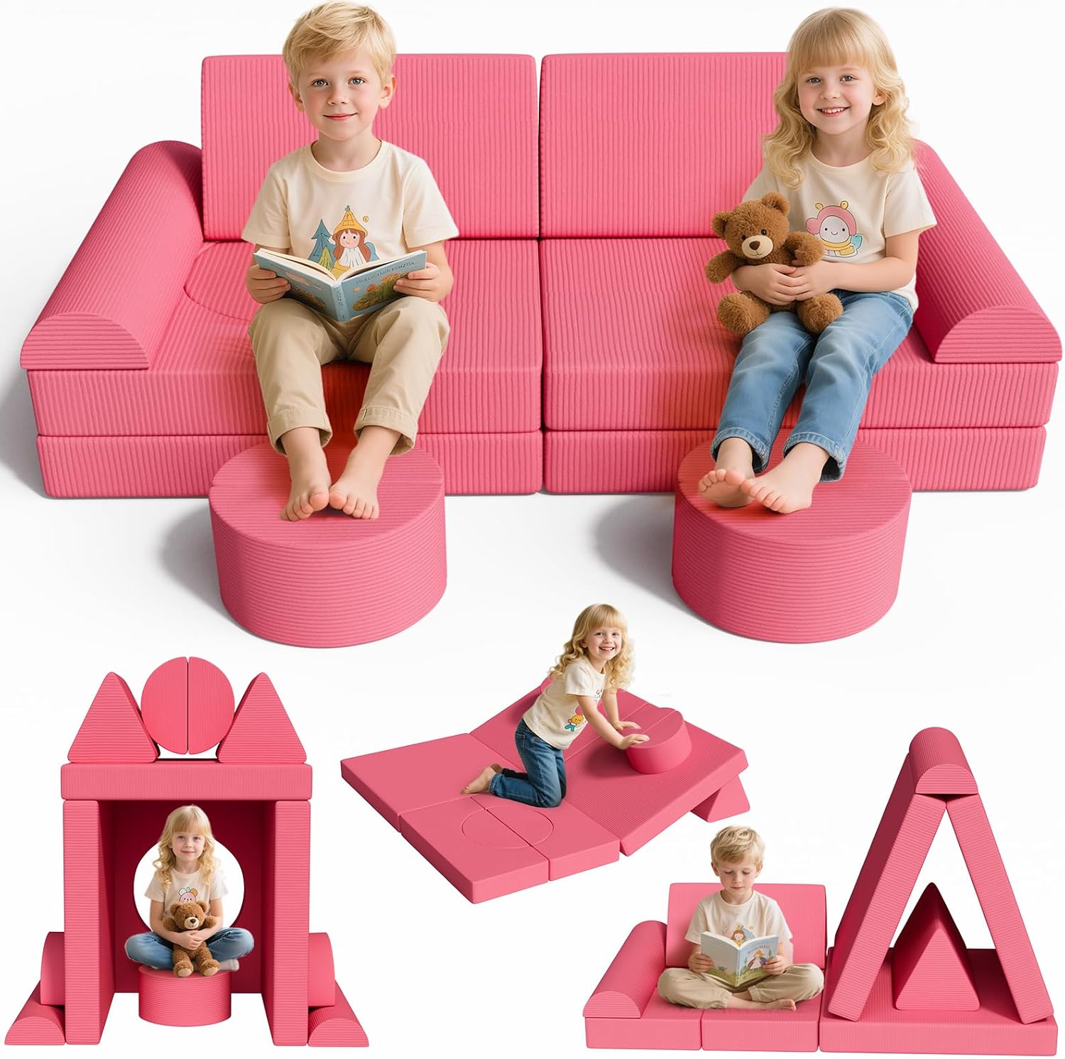 MAMIZO Spielsofa Cord, Kindersofa-Bausteine, 15-Teiliges Modulare Kinderspielcouch, Spielsofa für Kinder, Kindercouch Aufklappen Oeko-TEX