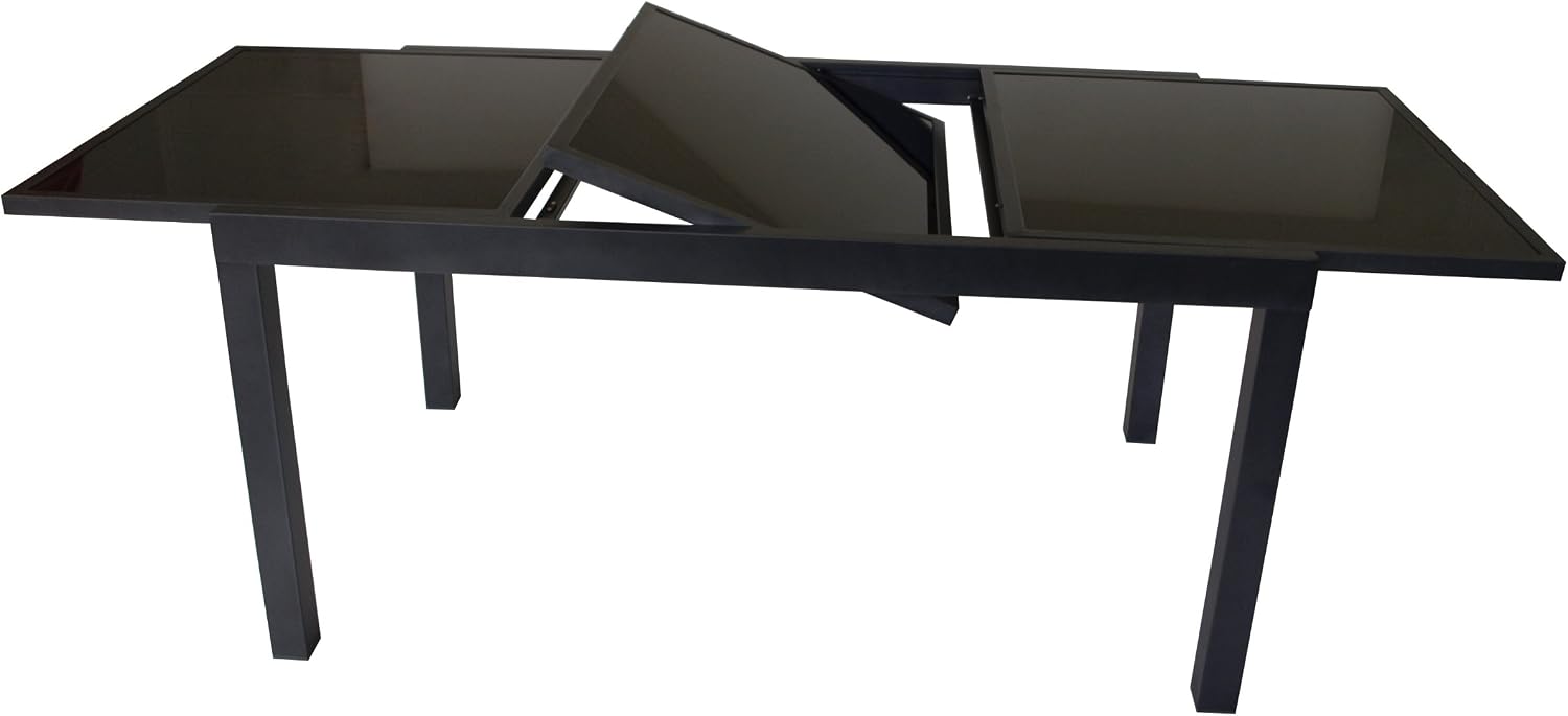 DEGAMO Gartentisch Ausziehtisch Torino 150/210 × 90 cm, Aluminium anthrazit + Glas schwarz, Outdoor