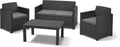 Keter Allibert by  Merano Gartenmöbel Set aus Kunststoff, Inkl. Sitzkissen, Grau, 4-teilig, 2 Sessel, Sofa & Tisch, Für Garten & Terrasse