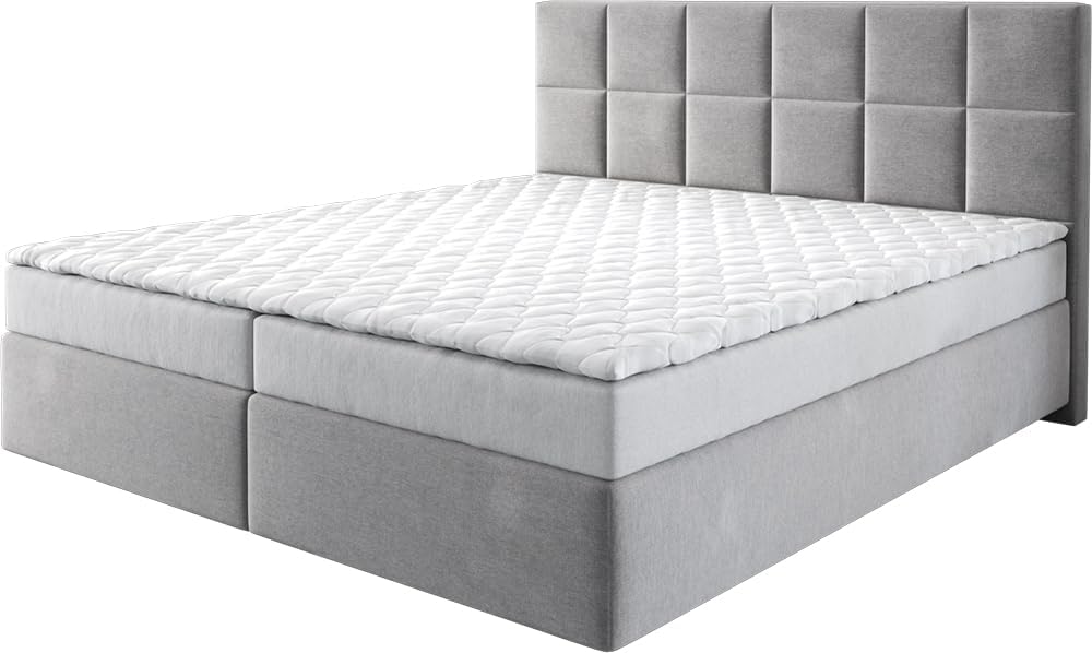 DELIFE Boxspringbett Dream-Fine Mikrofaser Grau 180 × 200 cm mit Matratze und Topper