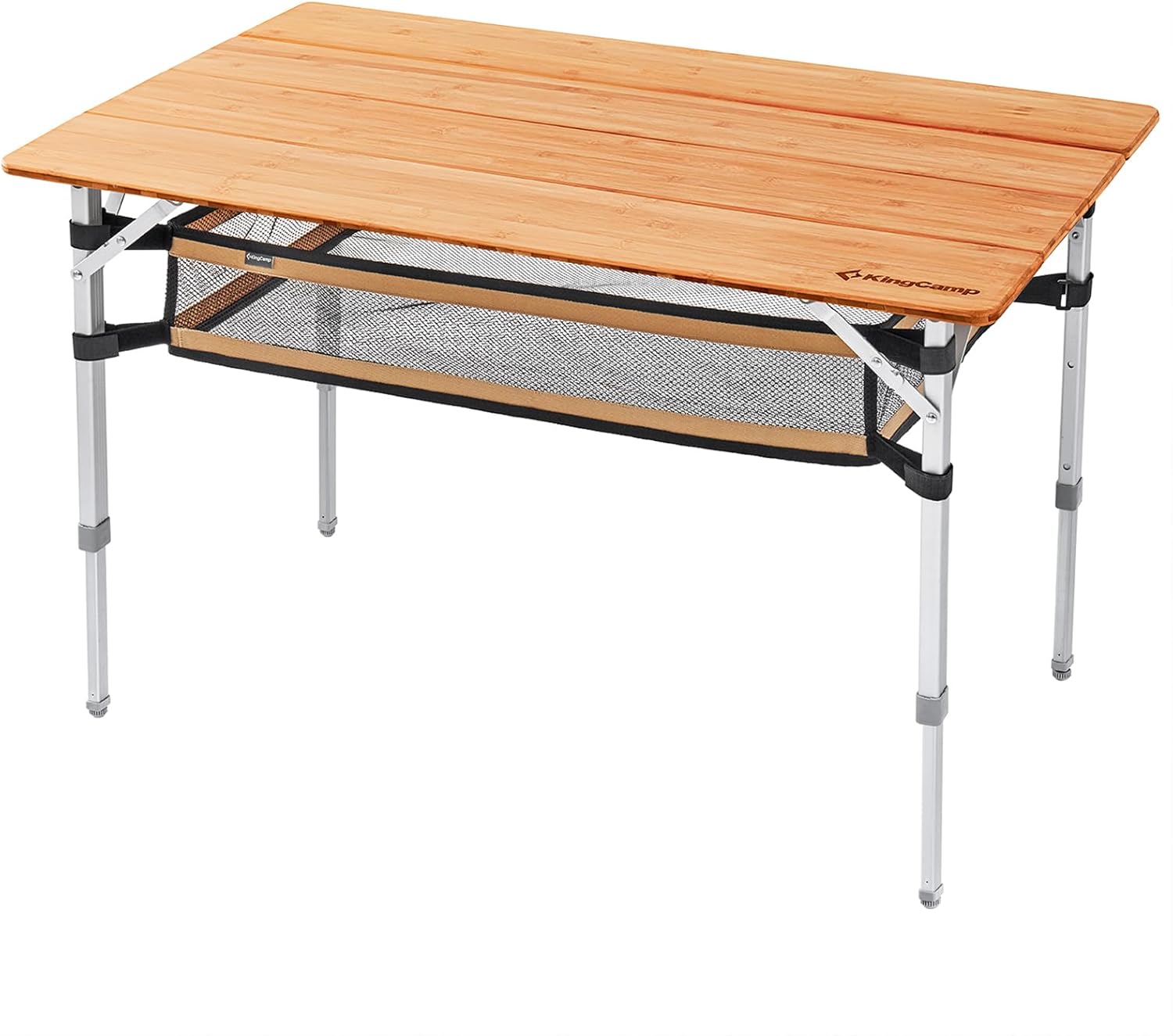 KingCamp Campingtisch Bambus Klapptisch höhenverstellbar, 45/52 / 65 cm, Belastbar bis 80 kg, 100 × 65 cm