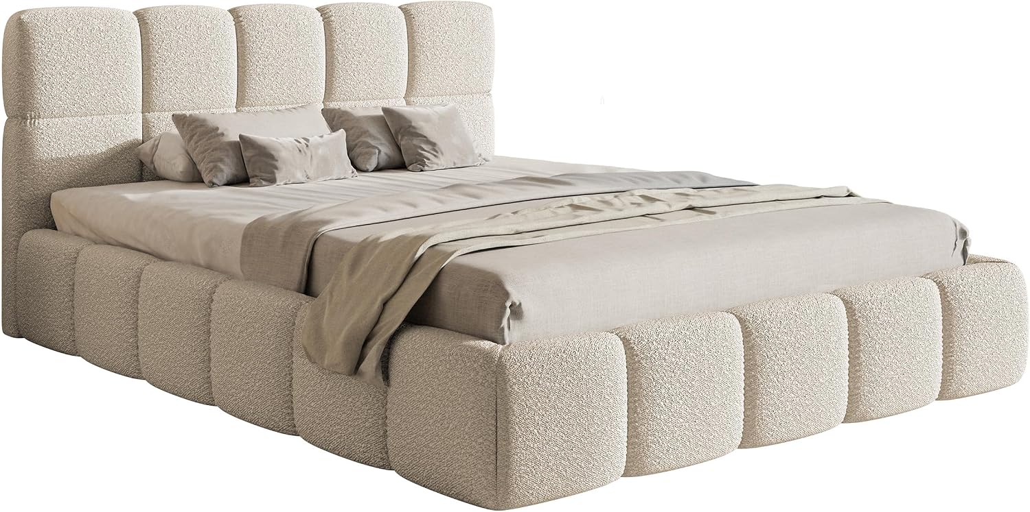 Selsey Bett Polsterbett Mit Stauraum Bettkasten 180 × 200 cm Boucle Gewebe Reißfest Cloudy Hellbeige