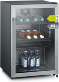 Severin Flaschenkühlschrank, 118 l Nutzinhalt, Schwarz, Silber, Mit integriertem Schloss und integrierter LED-Beleuchtung, FSK 8840