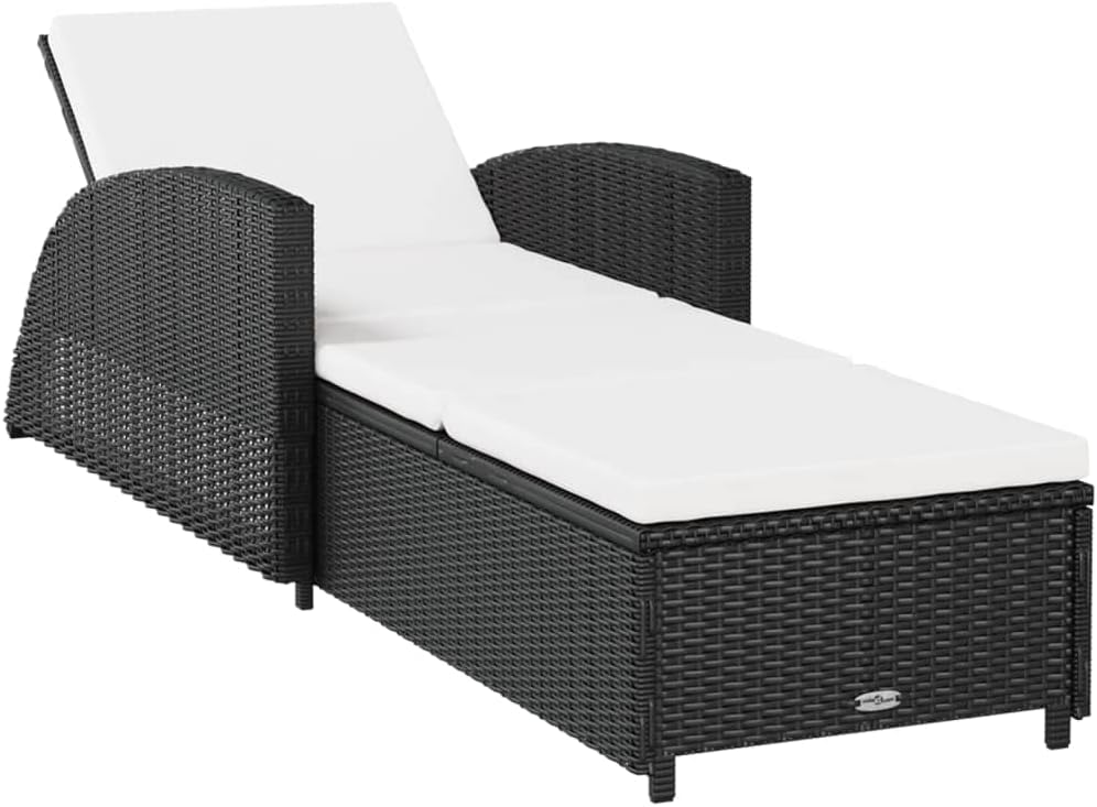vidaXL Liege Sonnen , Rattan, Schwarz/Cremeweiß, verstellbar