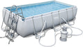 Bestway Frame Pool Power Steel, Set, 404 × 201 × 100 cm, Grau, Hellgrau, Rechteckig mit Sandfilterpumpe