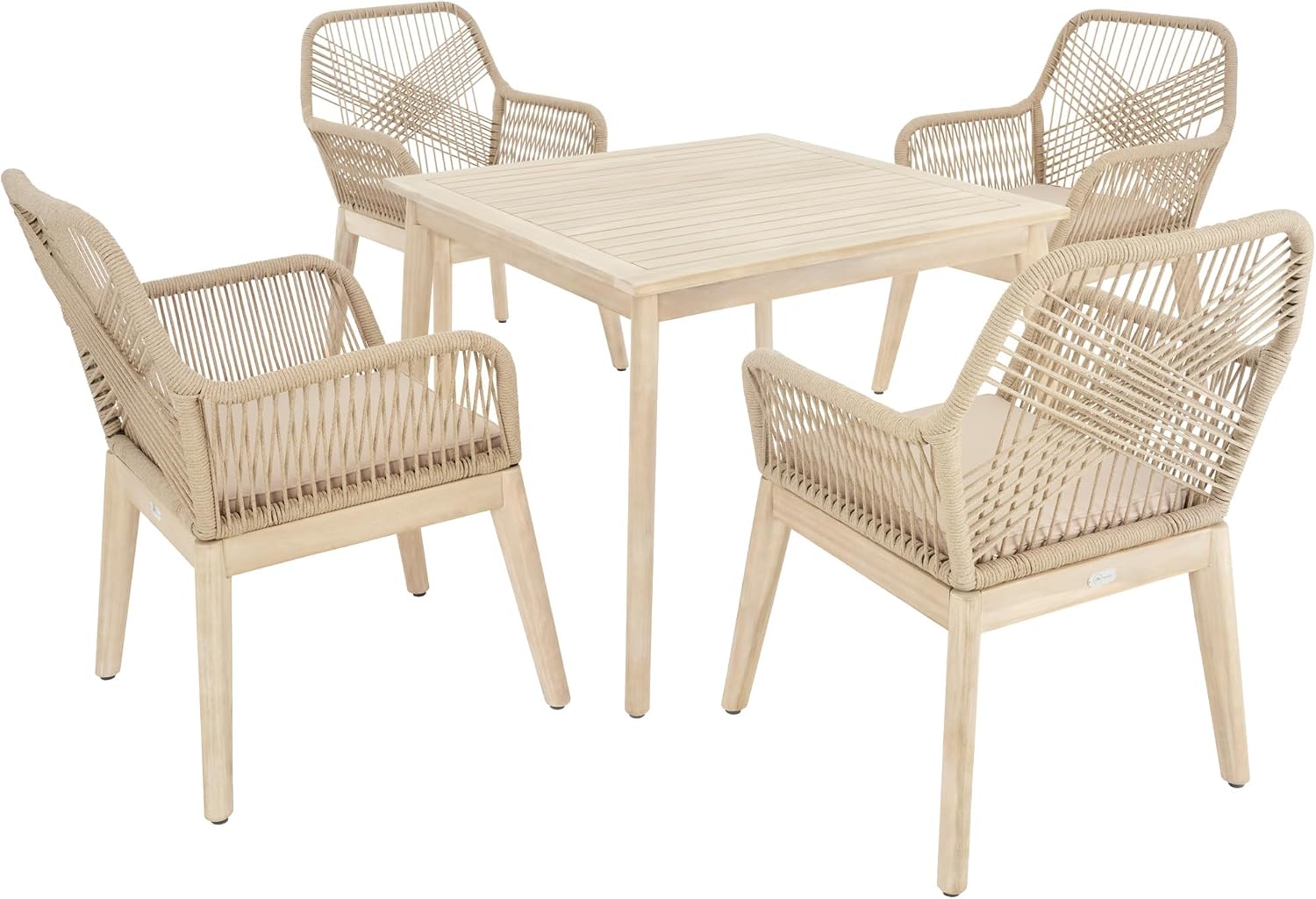 Di volio Gartenmöbel Set Tarato, Wetterfeste Garten Möbel für Outdoor, Quadratischer Holztisch & 4 Stühle