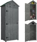 Outsunny Gartenschrank Holz, Geräteschuppen wetterfest 77 × 54,2 × 179 cm, Grau+Grün, Gerätehaus mit Tür, Satteldach, Geräteschrank mit Böden