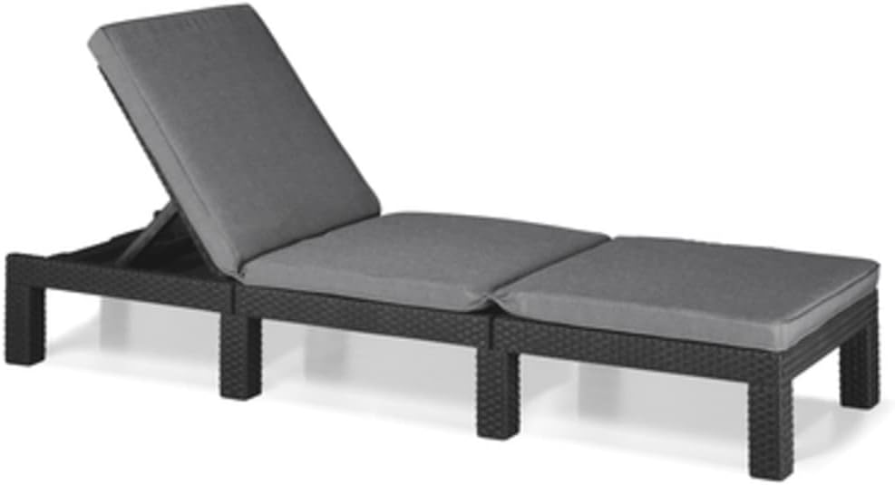 Keter Allibert by  Daytona Deluxe Sonnenliege für Garten, Inkl. Auflage, 195 × 65 × 25,5 cm, Grau, Terrasse & Balkon mit verstellbarem Kopfteil