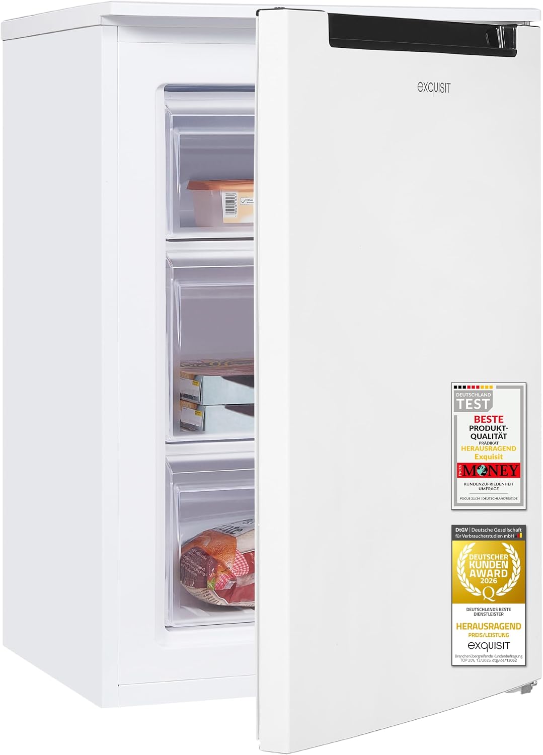Exquisit Gefrierschrank GS581-040Cweiss, 87 l Nutzinhalt, 85,5 cm Höhe, 40 dB Leiser Betrieb, Energieklasse C, Manueller Temperaturregler, Weiß
