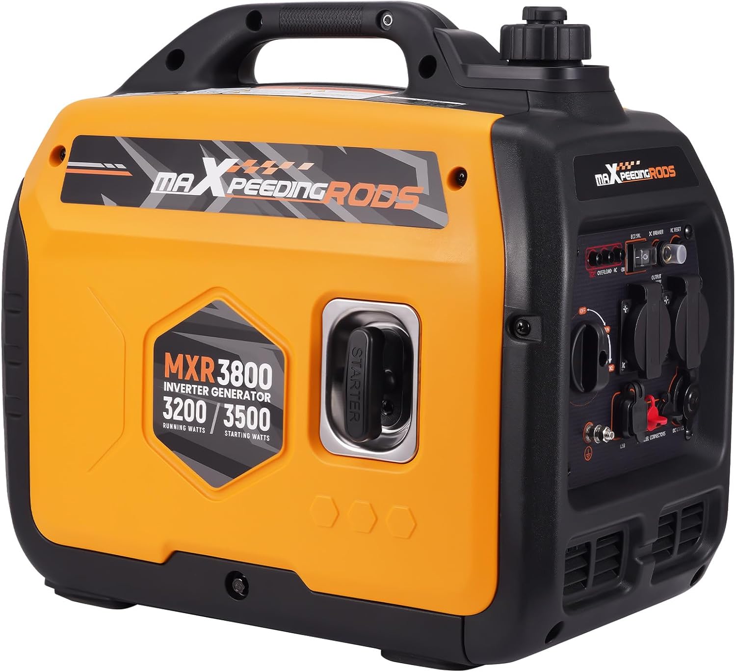 MaXpeedingrods Inverter Stromerzeuger 3500 W Superleise, ECO-Modus mit 2 × 230 V / 2x USB / 1 × 12 V DC Steckdosen für RV Camping Festivals