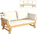 COSTWAY Gartenbank mit Liegefunktion, 198 × 75 × 75 cm, Gartensofa mit Auflagen und klappbaren Armlehne, Balkonbank aus Akazienholz, Balkonsofa