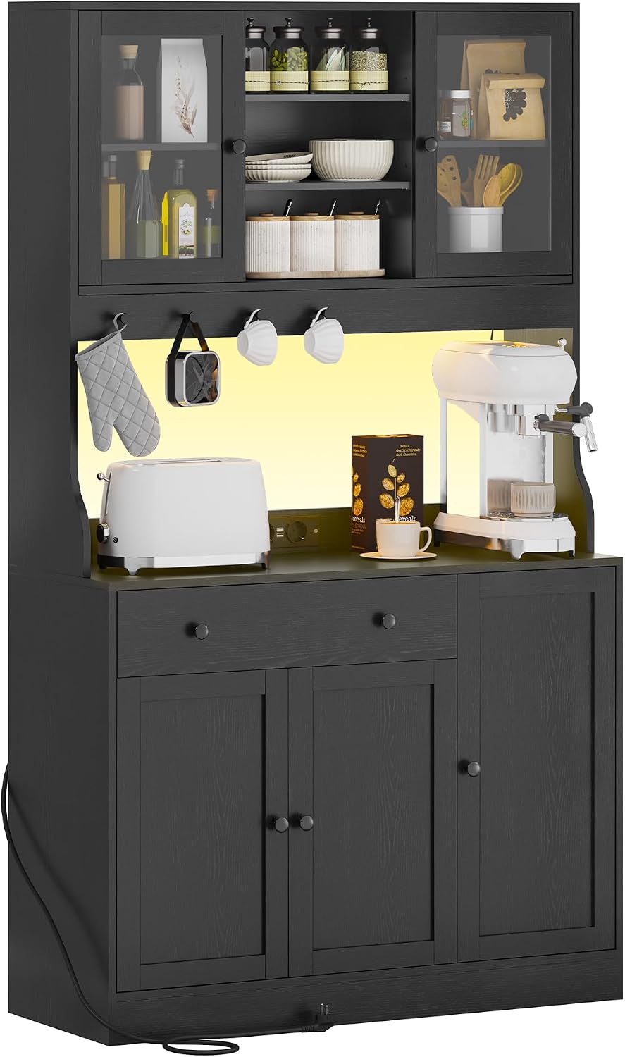 KIMENICH Küchenschrank Arbeitsplatte Sideboard, 5*40*180 cm, Sideboard mit LED, Fernbedienung, Buffetschrank mit Schubladen, Verstellbaren Ablagen