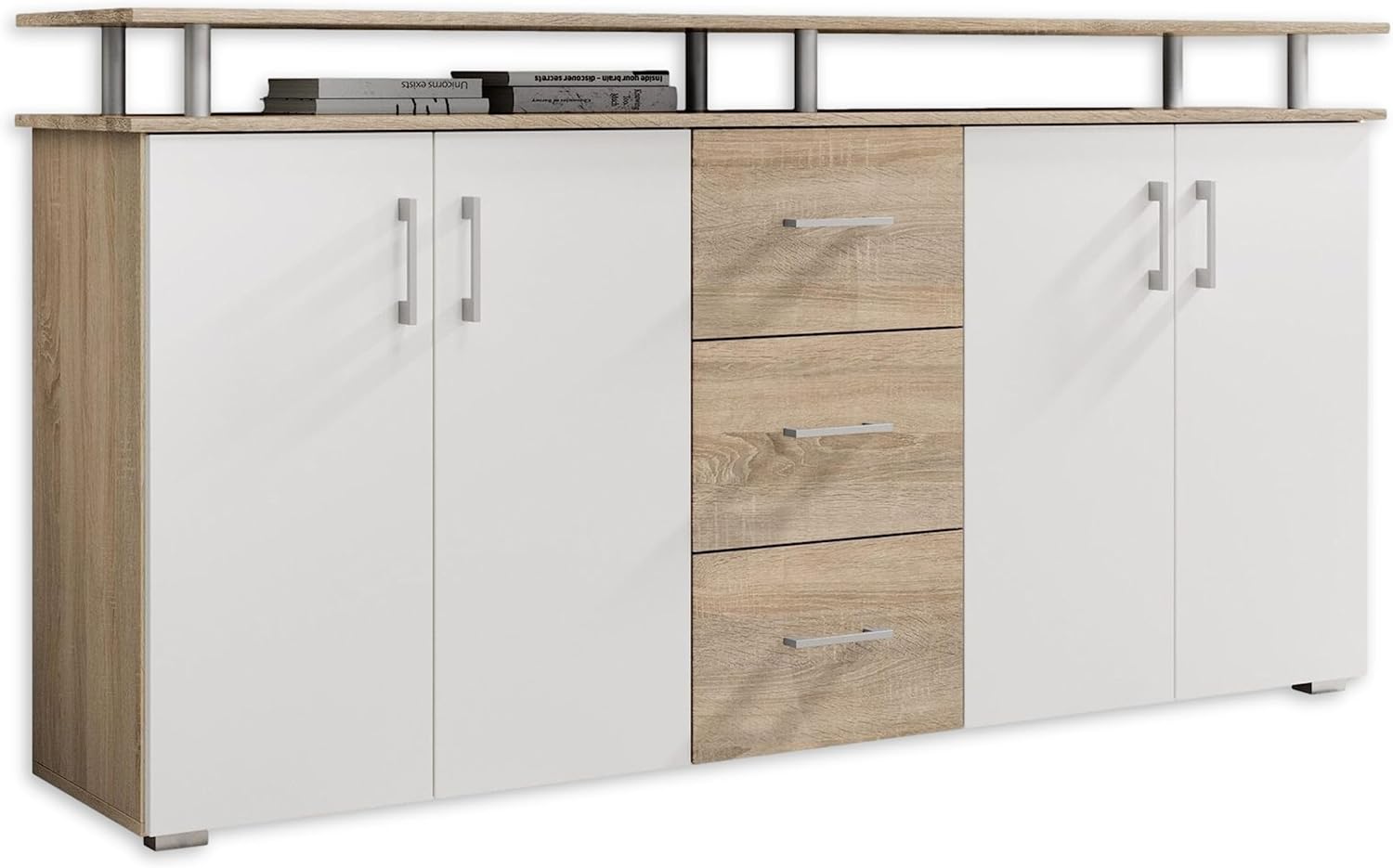 Stella Trading Highboard mit Ablage in Eiche Sonoma Optik, 178 × 90 × 38 cm, Weiß, B/H/T