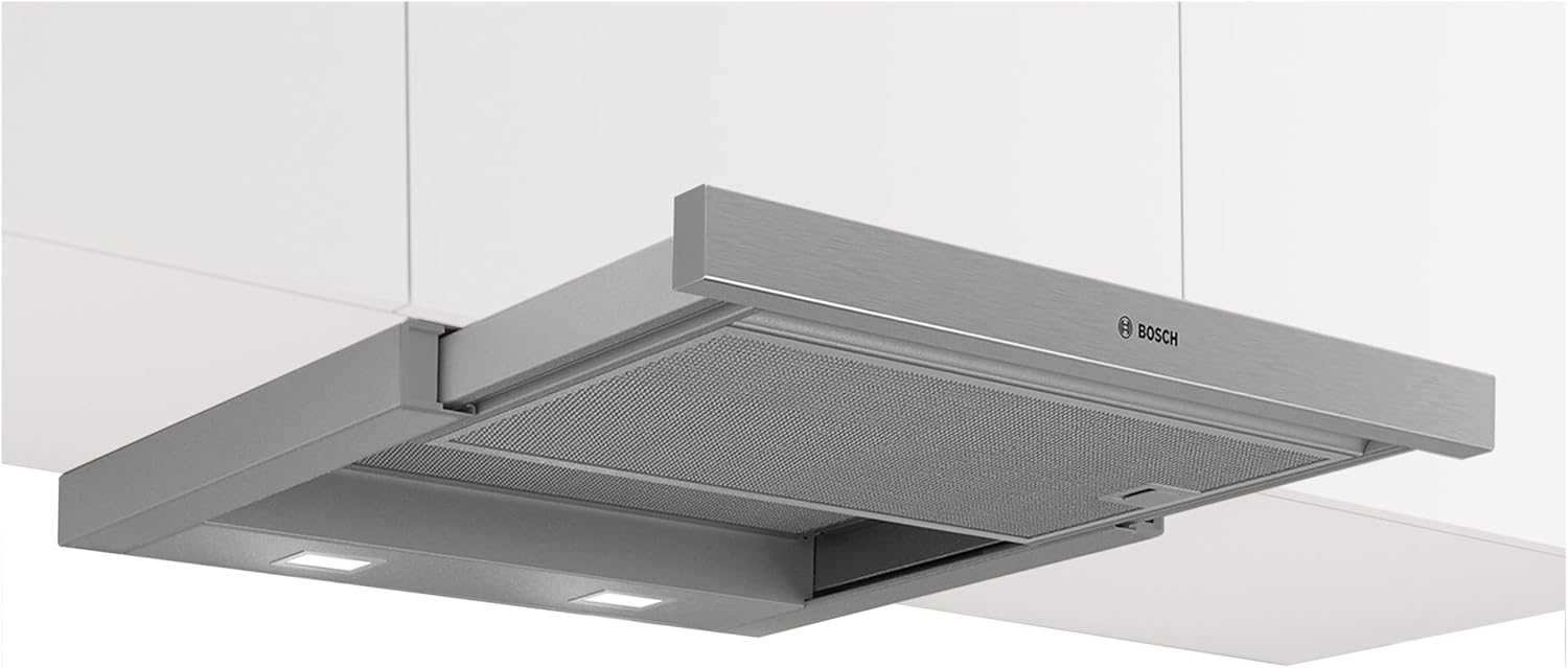 Bosch DFL063W57 Serie 2 Flachschirmhaube, 60 cm, Silber, Made in Germany, Kraftvolle Abluftleistung, LED-Beleuchtung, Leiser Betrieb