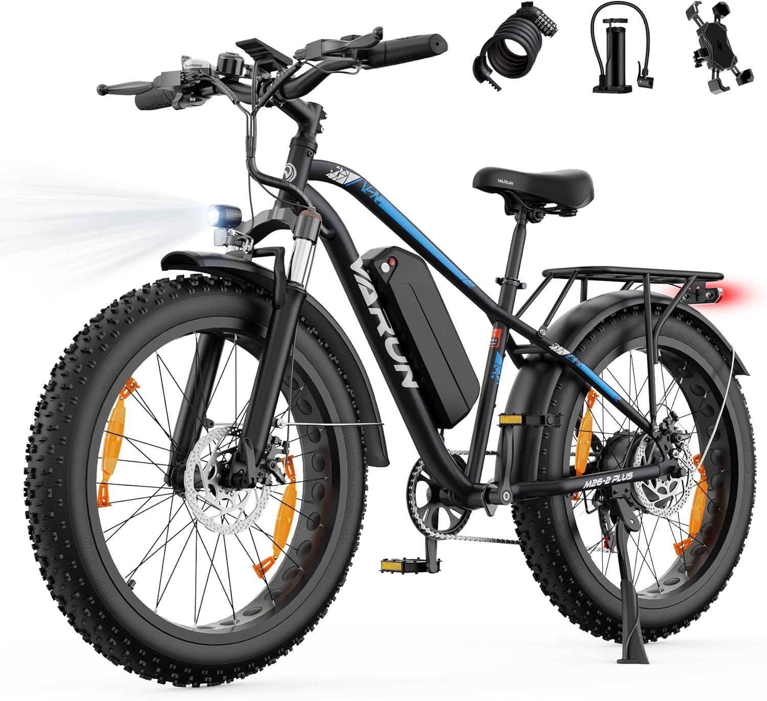 VARUN E Bike, 48 V 18 AH Akku, 85Nm 250 W Motor, 25 KM/H, E-Bike Herren mit 26 4.0' Fat Tire, Bis zu 150 KM, Offroad Ebike Mountainbike mit 7-Gang