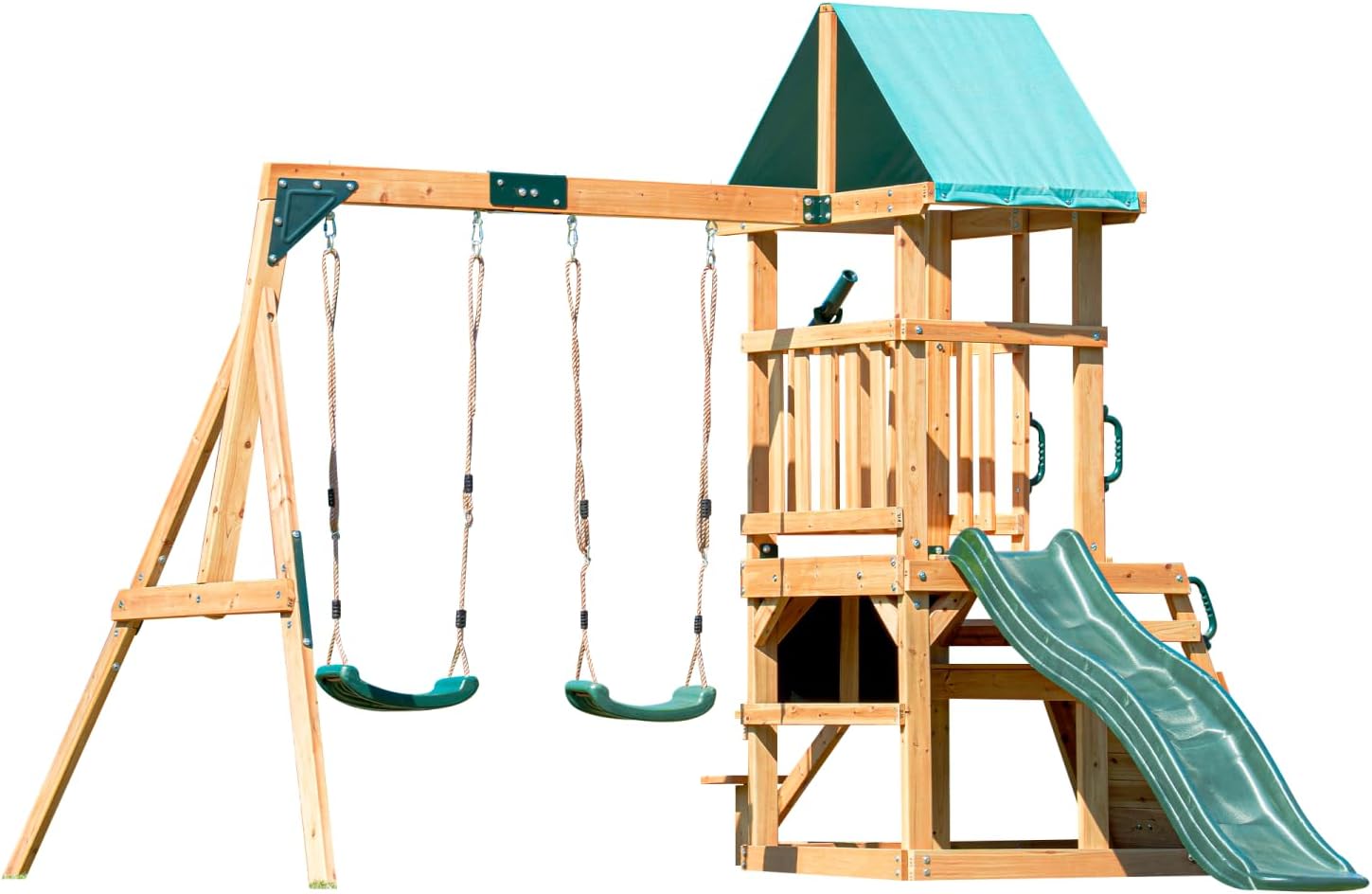 DOLPHIN PLAYGROUND T Schaukelgestell Outdoor-Set mit 2 Schaukeln, Kletterwand, Tafel, Picknicktisch & Teleskop