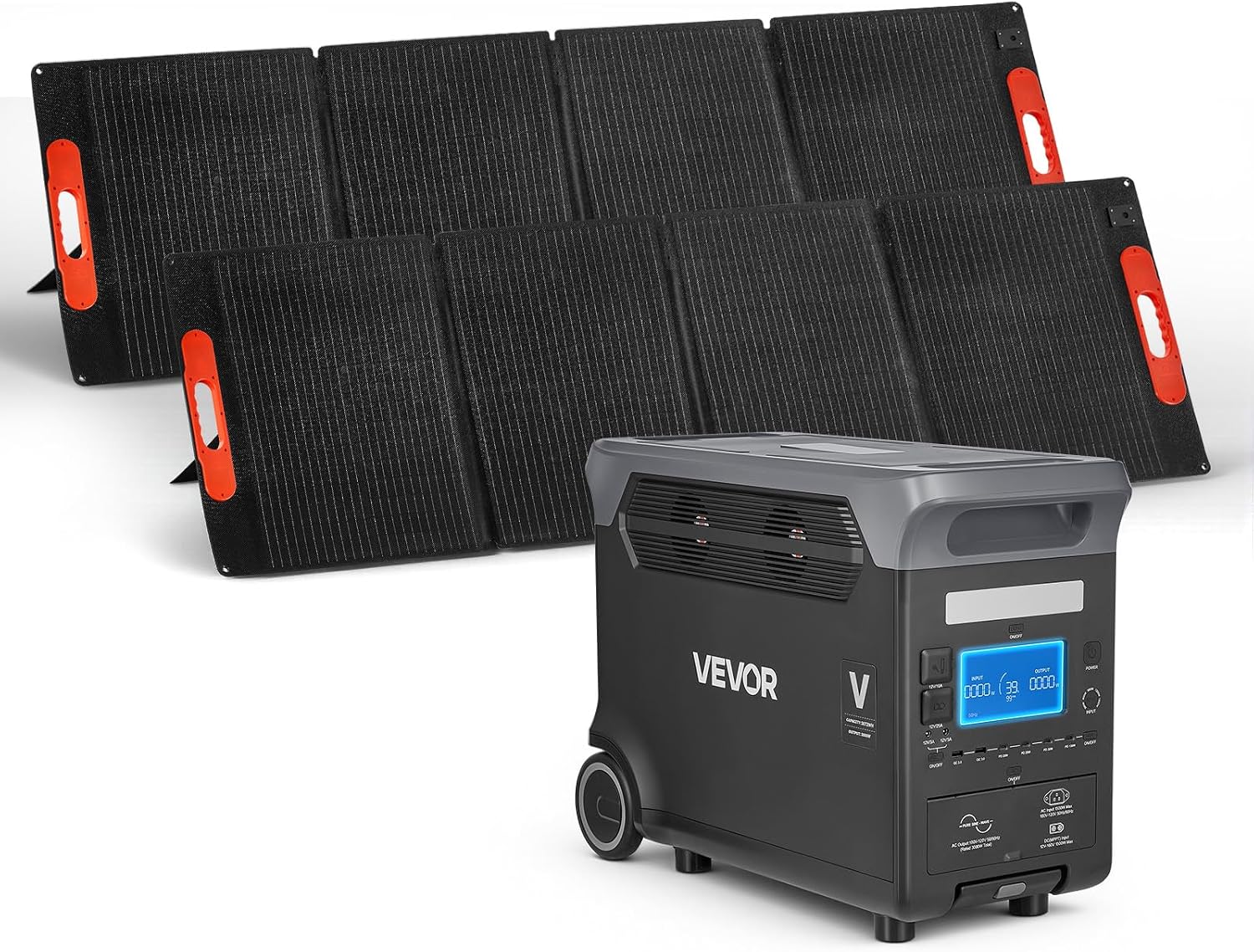 VEVOR Tragbare Powerstation, 3072-Wh-LiFePO4-Akku & 13 Ausgängen, Mit 2 Stk. 200-W-Solarpanels, 3000-W-Solargenerator, Geeignet für Notfälle zu Hause