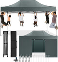 COBIZI Faltpavillon 3 × 4,5 Wasserdicht Stabil Winterfest mit Seitenwand, 3 mal 4,5m Grau, Pavillon Faltbar mit Handtasche, Pop Up Pavillon Partyzelt