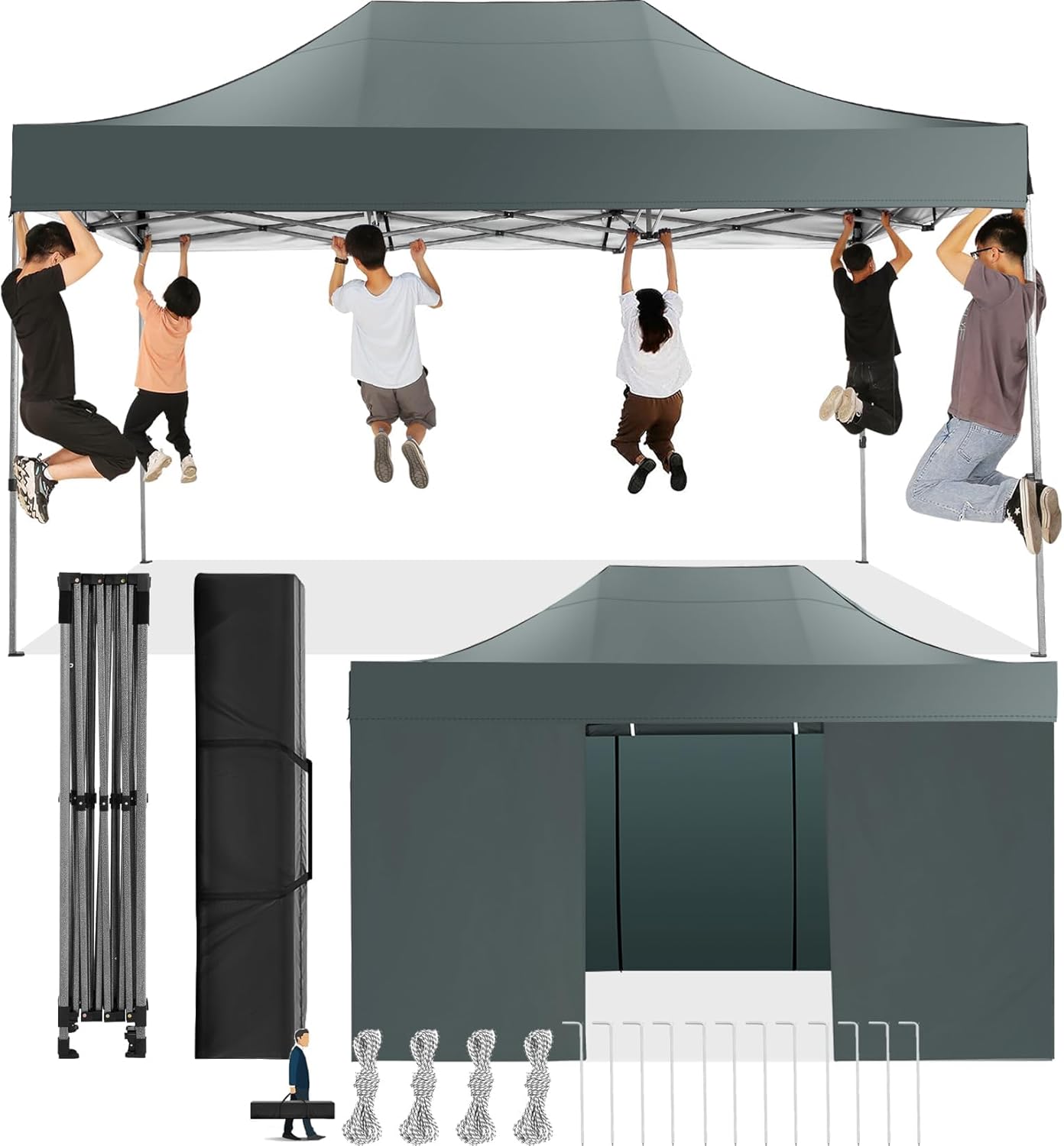 COBIZI Faltpavillon 3 × 4,5 Wasserdicht Stabil Winterfest mit Seitenwand, 3 mal 4,5m Grau, Pavillon Faltbar mit Handtasche, Pop Up Pavillon Partyzelt