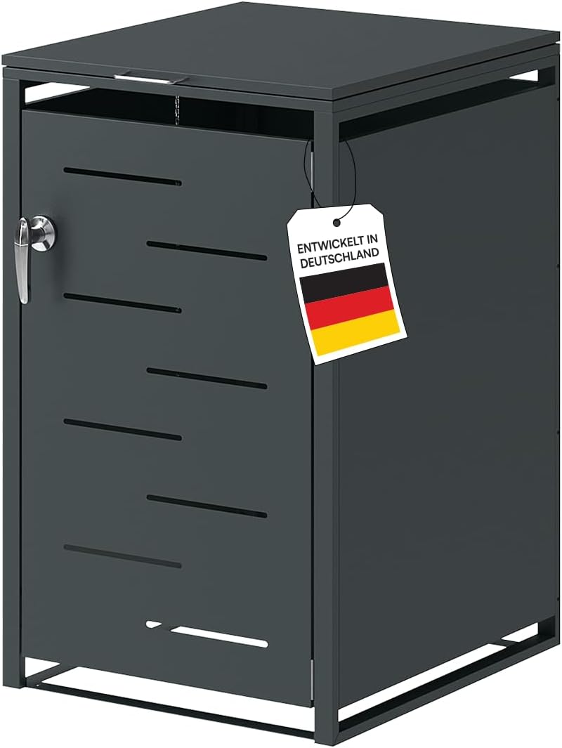 STEELSØN Diorus Mülltonnenbox 1er bis 240 l abschließbar, Mülltonnenverkleidung 1 Tonne aus Stahl, Müllbox Müllcontainer Anthrazit