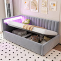 ANIROY Kinderbett Polsterbett 90 × 200 cm, Ohne Matratze, Schlafsofa Einzelbett mit LED und Hydraulischem Stauraum, Hellgrau
