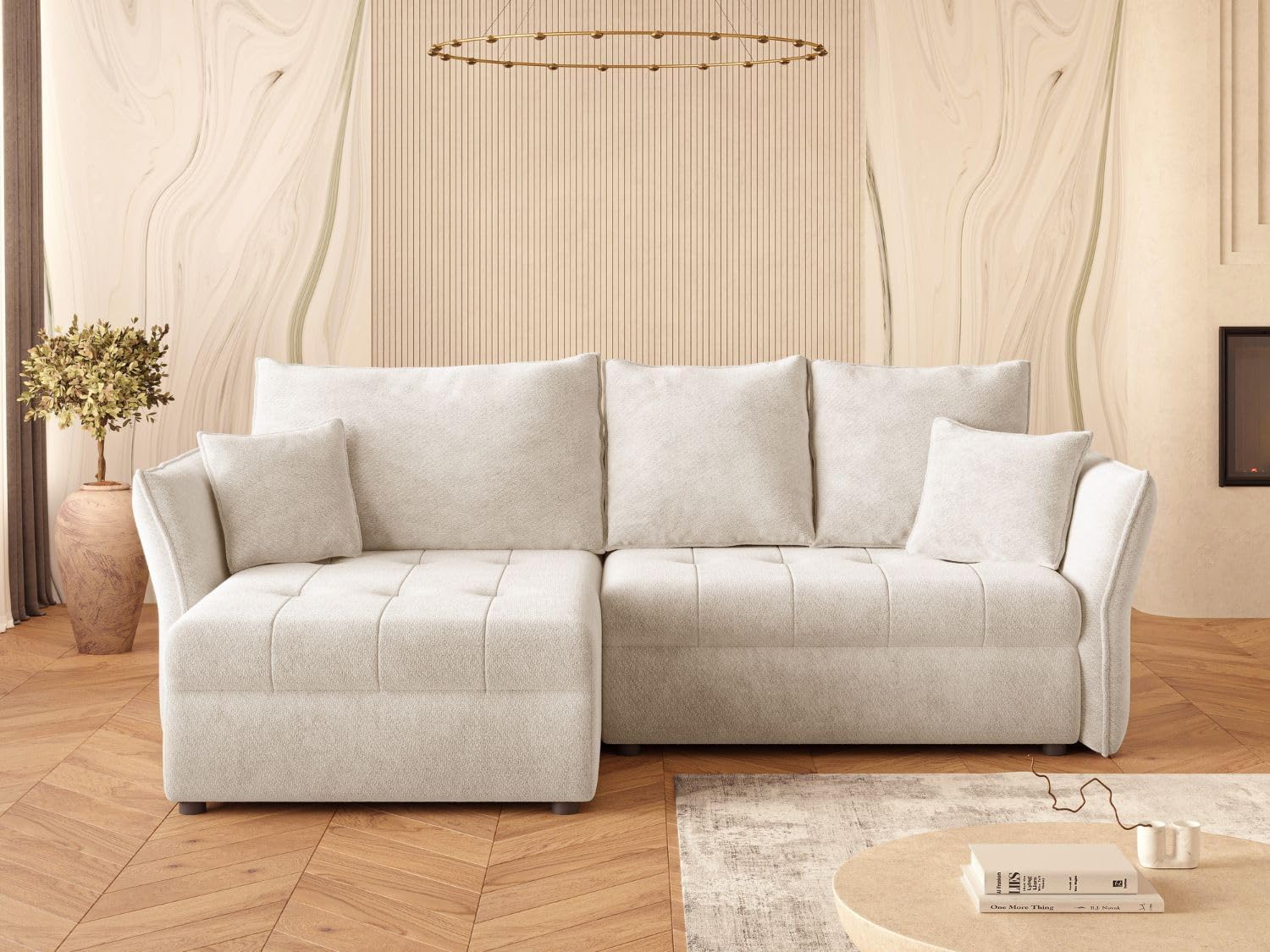 GRAINGOLD Lino Ecksofa mit Schlaffunktion und Bettfunktion, 270 × 172 cm, L-Form Sofa, Schlafcouch für Wohnzimmer, Chenille-Stoff, 3-Sitzer Eckcouch