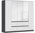 Rauch Möbel Mainz Schrank Kleiderschrank Drehtürenschrank Weiß-Grau metallic, Grifflos BxHxT 226 × 210 × 54 cm, Schwarz, 5-türig Spiegel, 6 Schubladen
