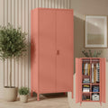 Skølm Ituri Metallschrank Terrakotta, Garderobenschrank Flur 80 cm breit, Kleiderschrank mit 6 Fächern & 2 Kleiderstangen