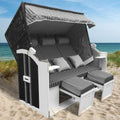 BRAST Strandkorb Usedom 3-Sitzer XXL für 2-3 Personen, Inkl. wetterfeste Abdeckhaube, 165 cm breit, Anthrazit/Grau, 5 Designs, Gestreift