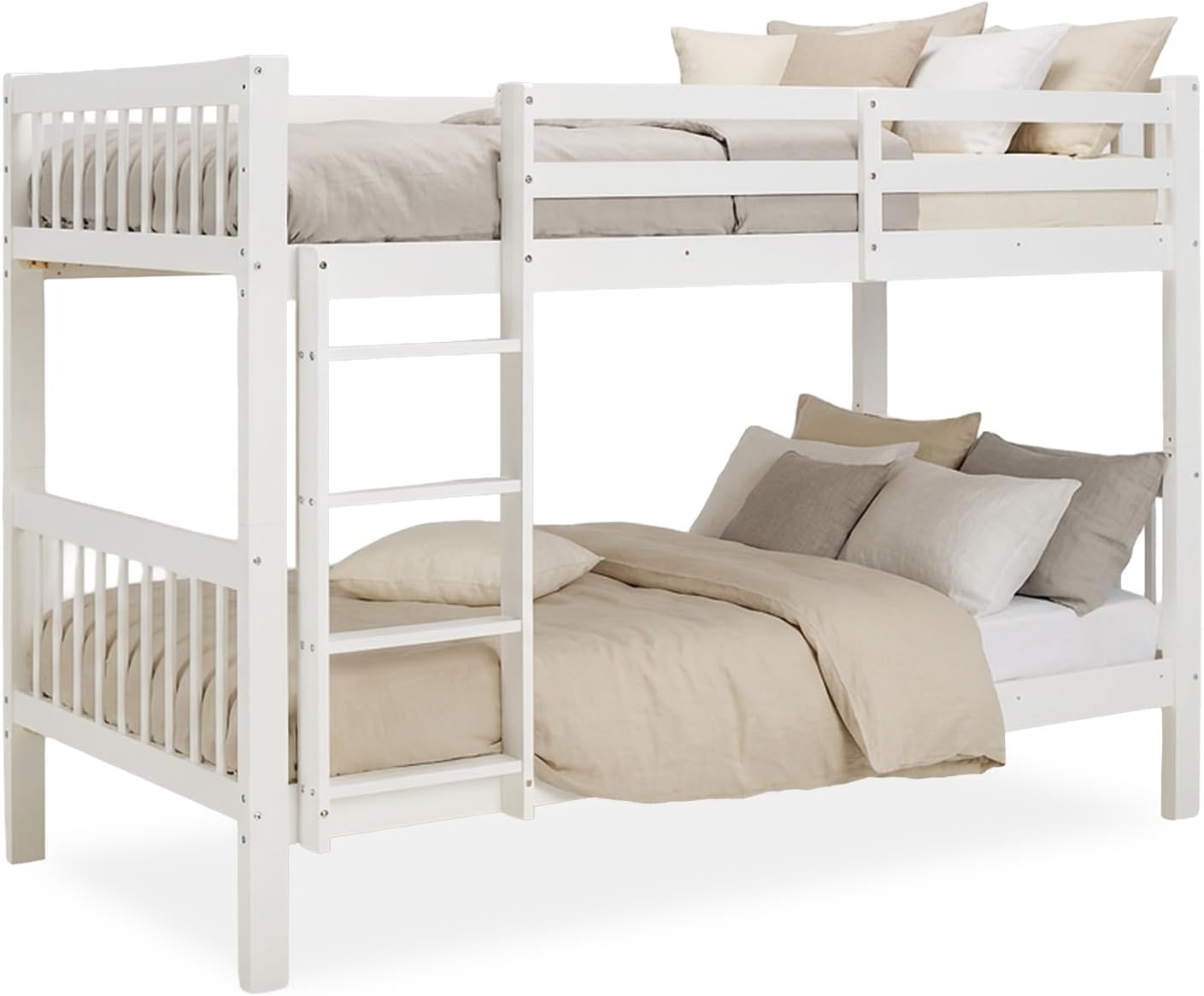 Homestyle4u, Etagenbett 2 Kinder 90 × 200 mit Treppe Weiß Holz Kiefer Hochbett 90 × 200 teilbar zu 2 Kinderbetten Doppelstockbett